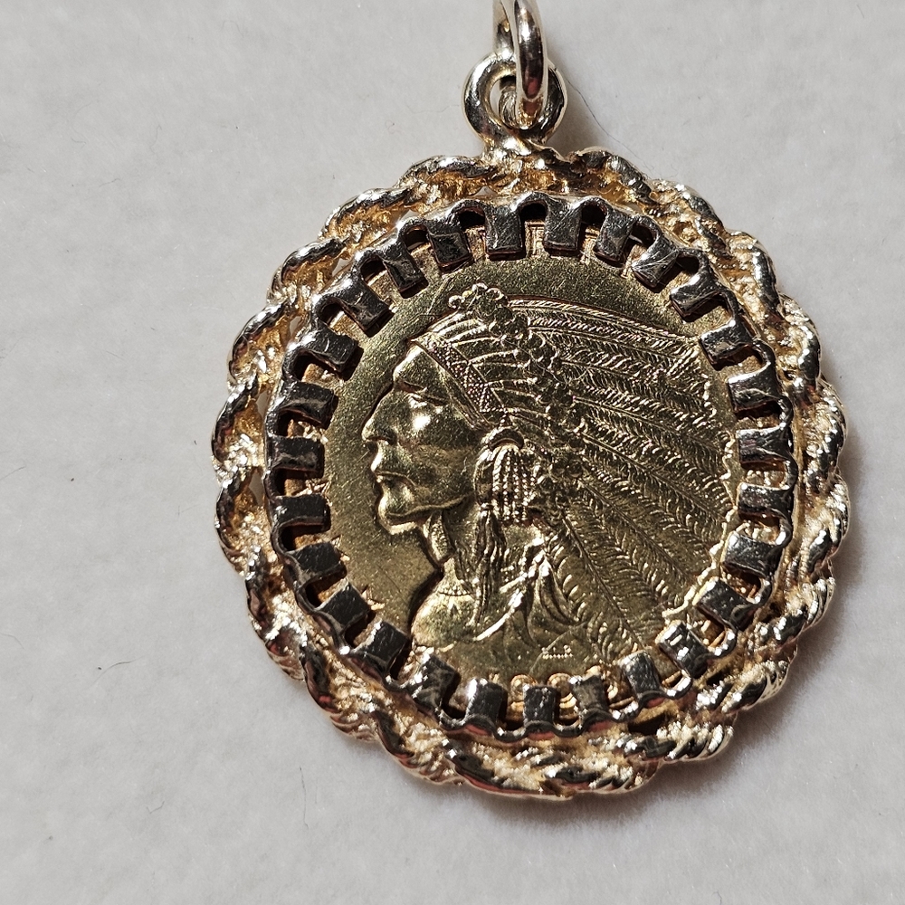 24k Gold 2 1/2 dollar Indian coin Framed in 14k Gold